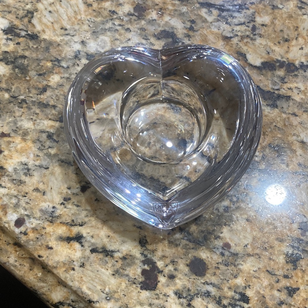 Orrefors Clear Heart Tea Light Candle Holder